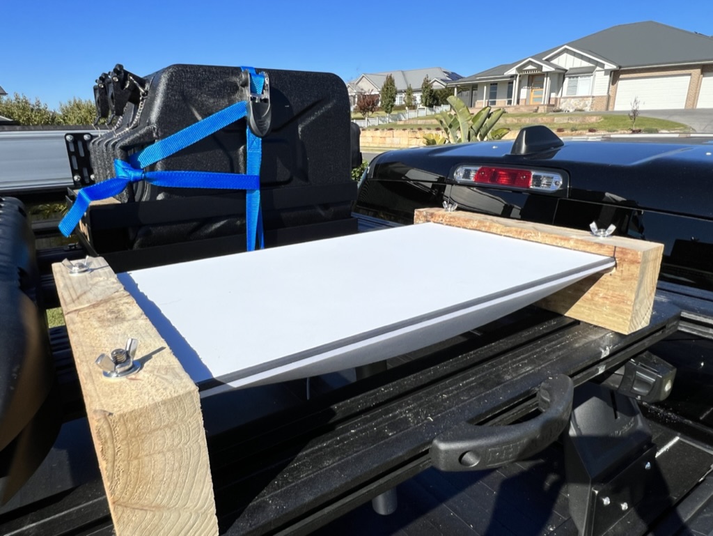 Dishy mounted for testing (Alt text: Dishy mounted on a vehicle for testing)