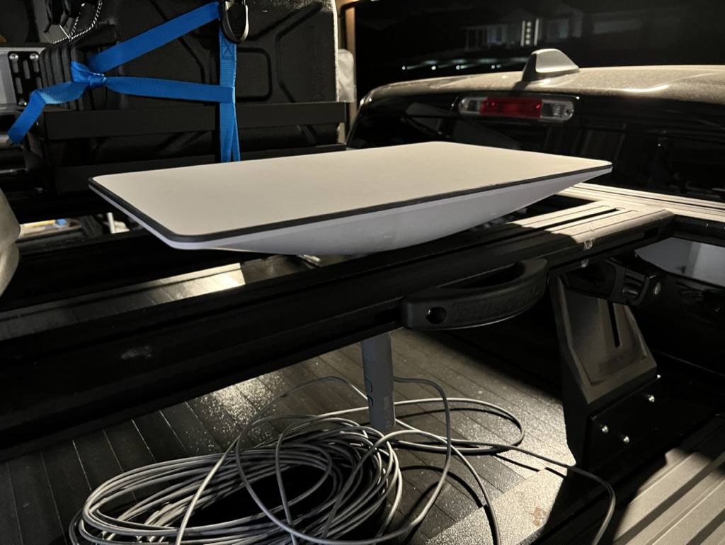 Temporary Dishy placement (Alt text: Temporary placement of Dishy on a vehicle)